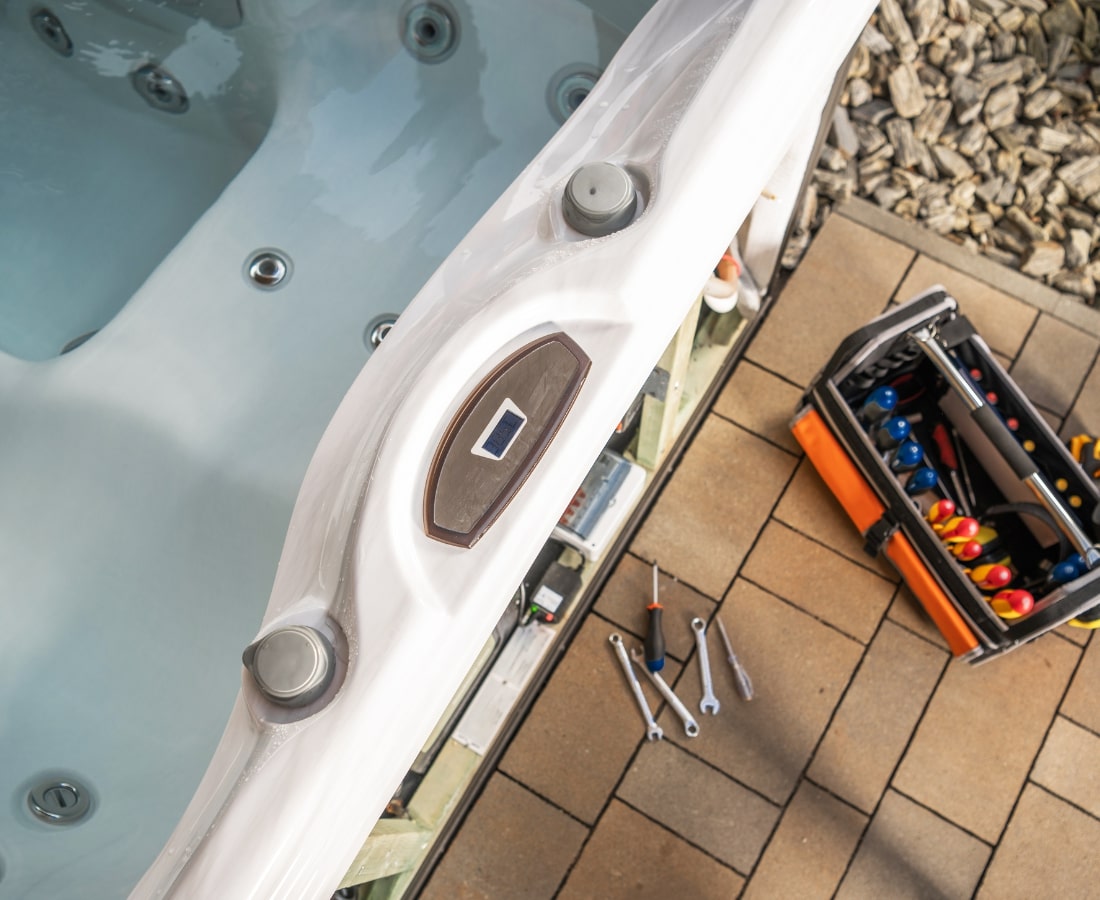 hot tub with repair tools